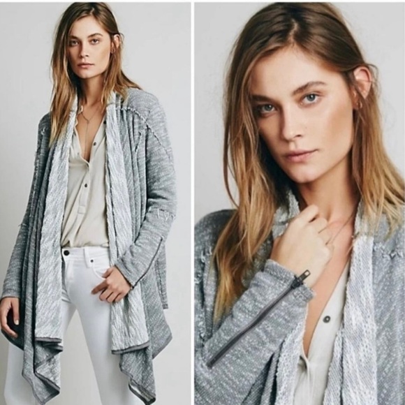 Free People In The Loop Open Front Long Heather Gray Draped Cardigan Sz XS - Picture 1 of 11